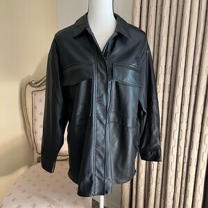 Zara NWT Ladies Faux Black Leather Jacket, Snap Closure. Size Small